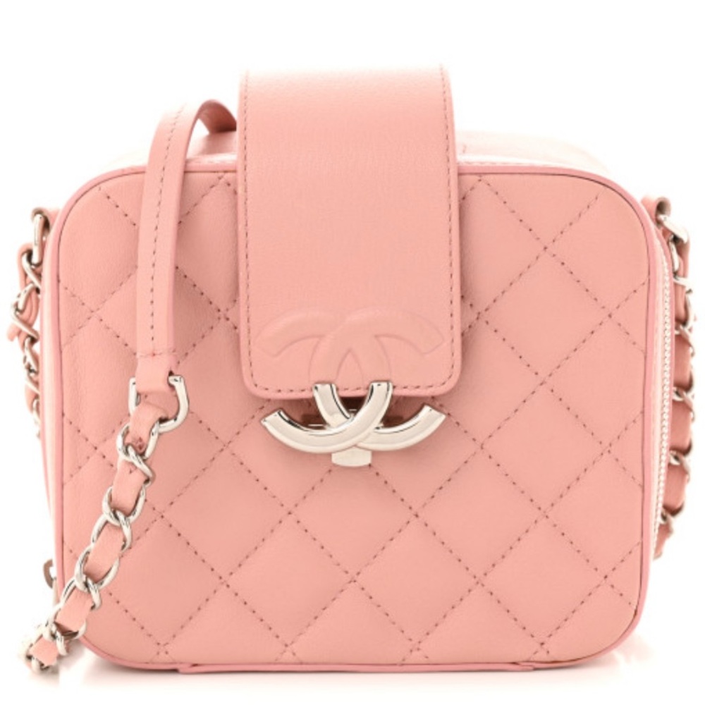 Authentic Chanel CC Box Mini Pink Quilted Lambskin Camera Bag